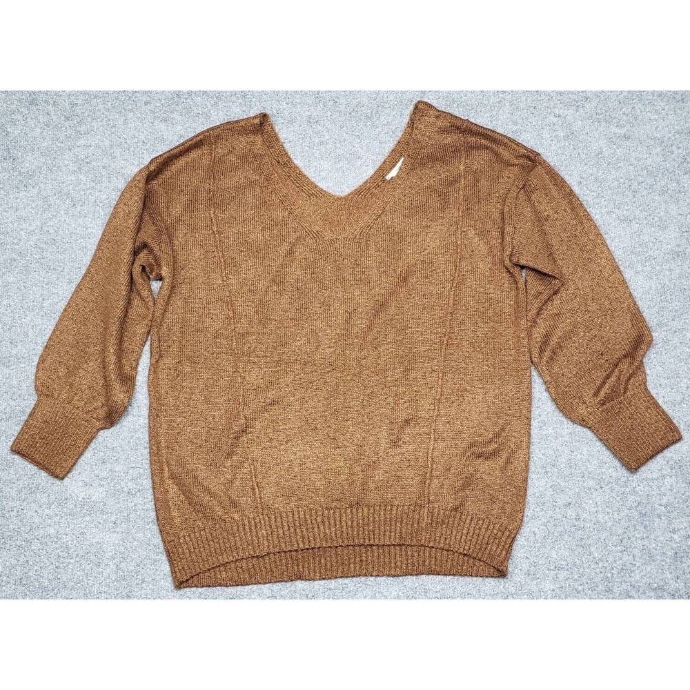 Rue21 Sweater Womens M Brown Long Sleeve Solid Minimalist V-Neck Pullover New